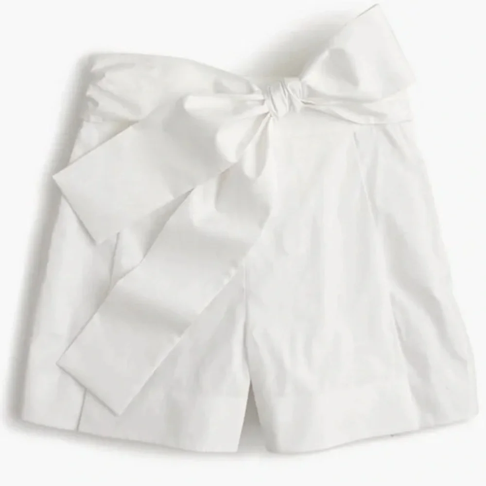 J CREW Cotton High Waisted Tie Waist Shorts Side Zip White 14